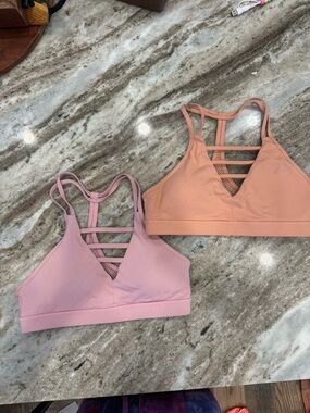 Women's Strappy V-Neck Bralette in Pink and Peach
